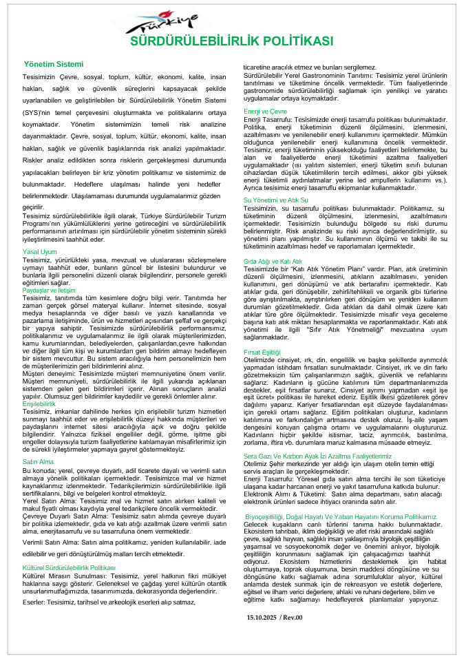 sürdürebilirlik politikası